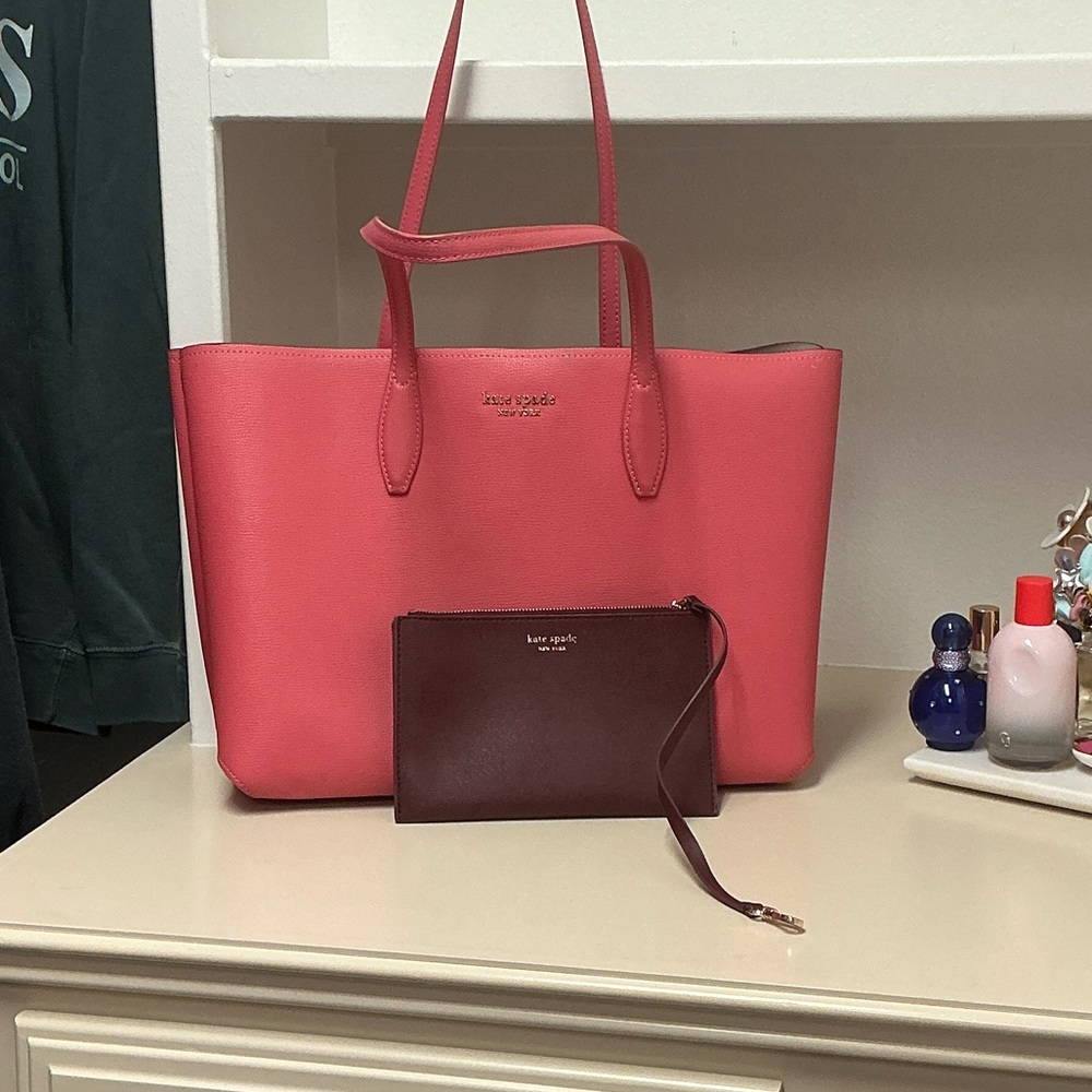 Kate Spade Coral Pink Tote Bag & Detachable Pouch